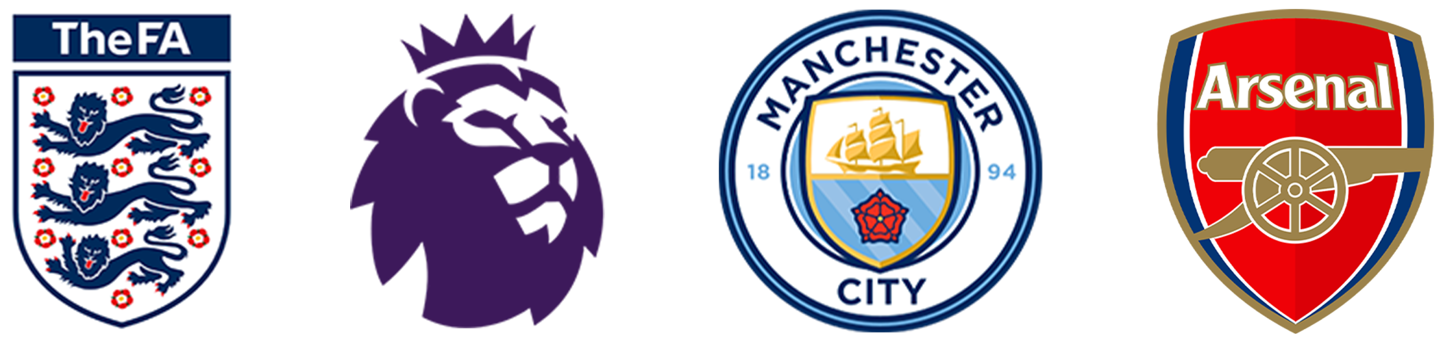 Logos of The FA, Manchester City, and Arsenal on a white background