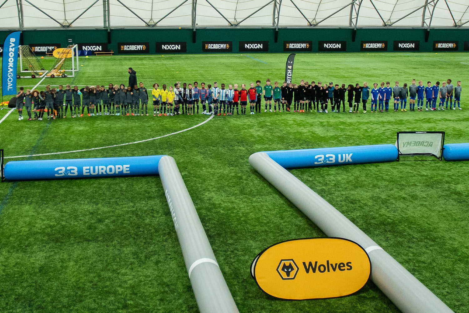 Multiple AirPitch Inflatable Football Pitches in a 3v3 Tournament in Wolves Academy