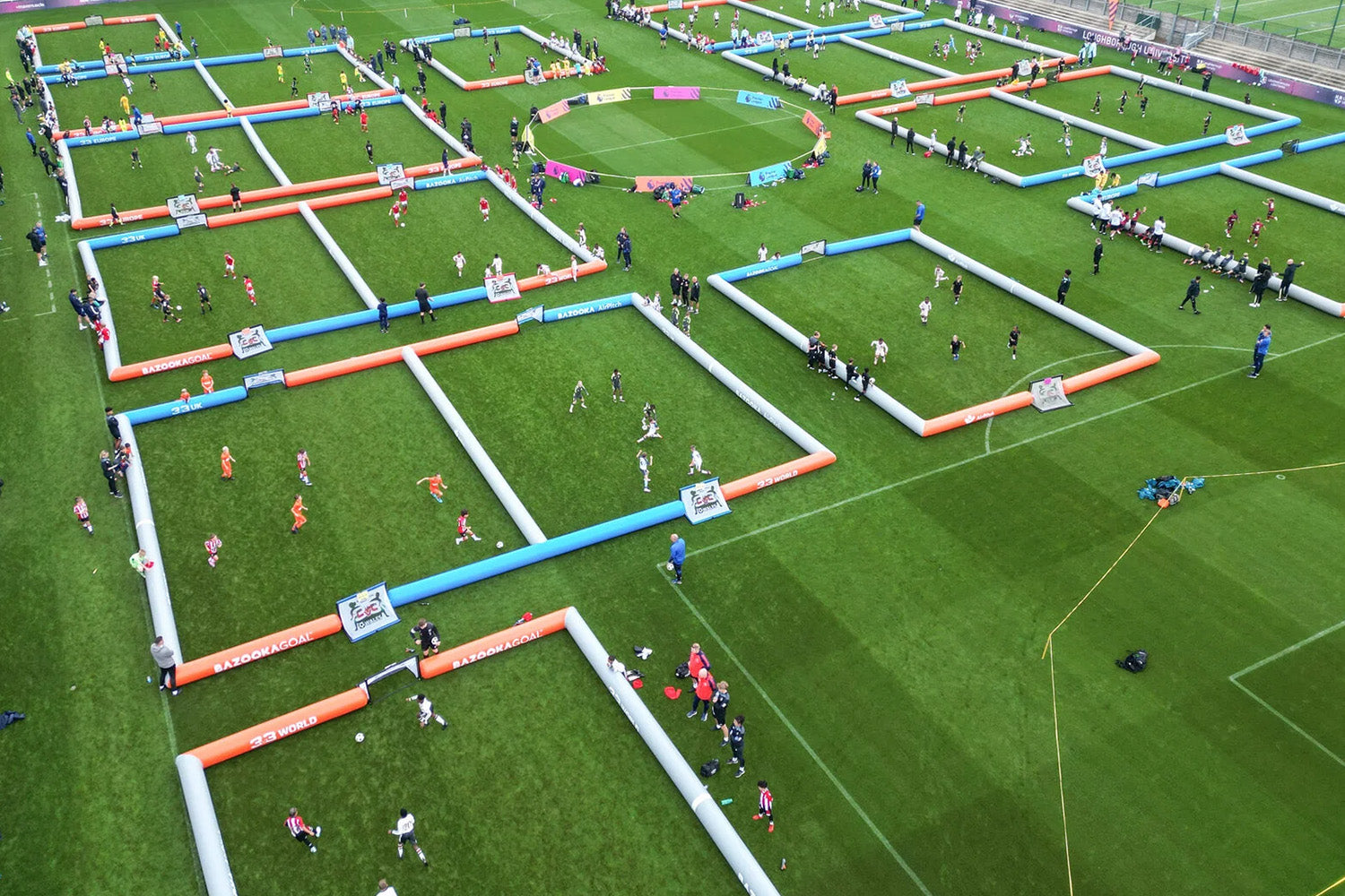 Multiple AirPitch Inflatable Football Pitches in a 3v3 Tournament in the English FA Festival