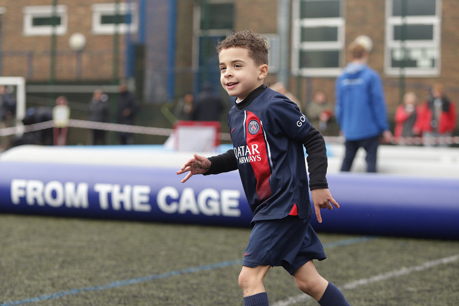 PSG Academy Football Player in an AirPitch Inflatable Football Pitch 3v3uk tournament
